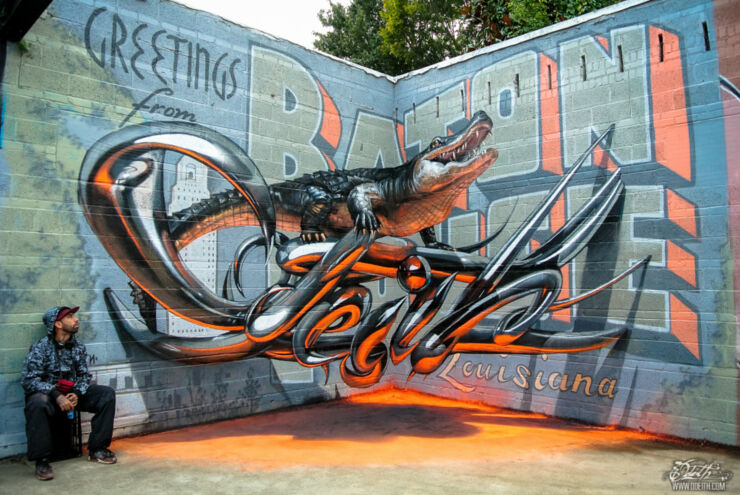 Sergio Odeith anamorphic 3D Graffiti Letters Greetings from Baton Rouge.