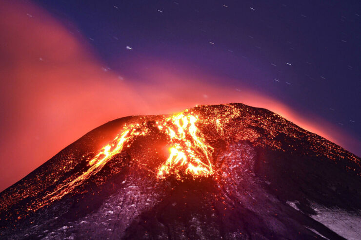 Volcano Villarrica eruption