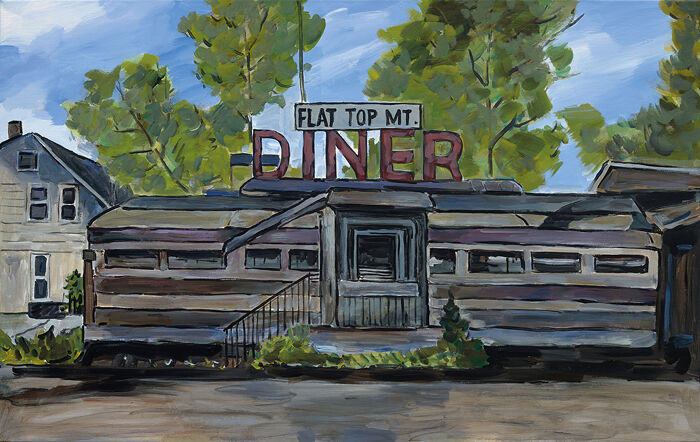Bob Dylan_The Beaten Path_Halcyon Gallery_Flat Top Mt. Diner, Tennessee, 2015–2016. Acrylic on canvas, 76.2 x 121.9 cm. Signed